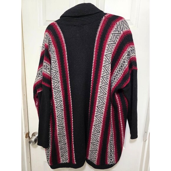 J.JILL Wool Blend Fair Isle Women's Open Front Knit Cardigan With Red & Black Ge - Picture 3 of 10